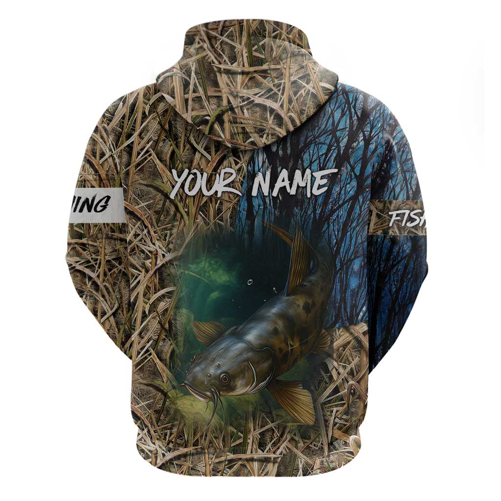 Catfish Fishing Underwater Scene Hoodie Custom Name Swamp Grass and Camouflage TS04