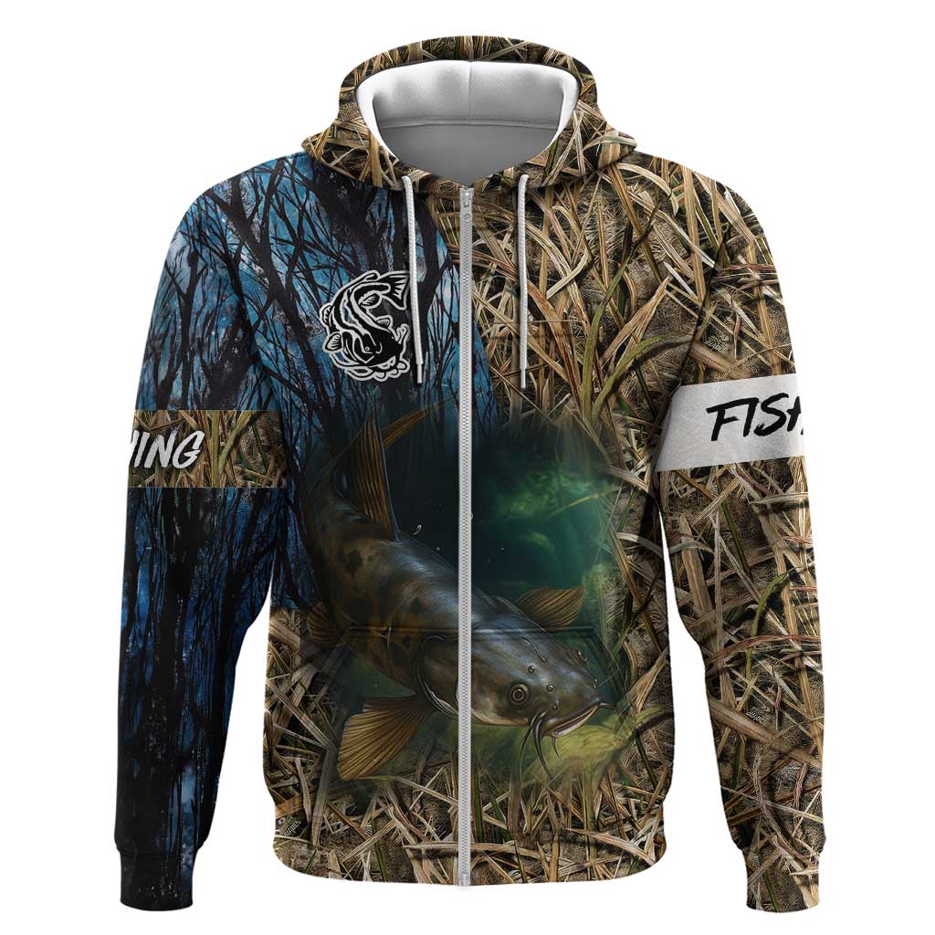 Catfish Fishing Underwater Scene Hoodie Custom Name Swamp Grass and Camouflage TS04