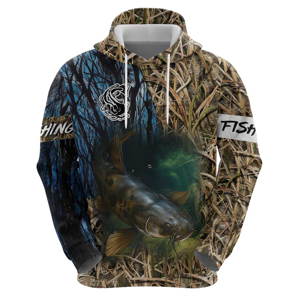 Catfish Fishing Underwater Scene Hoodie Custom Name Swamp Grass and Camouflage TS04