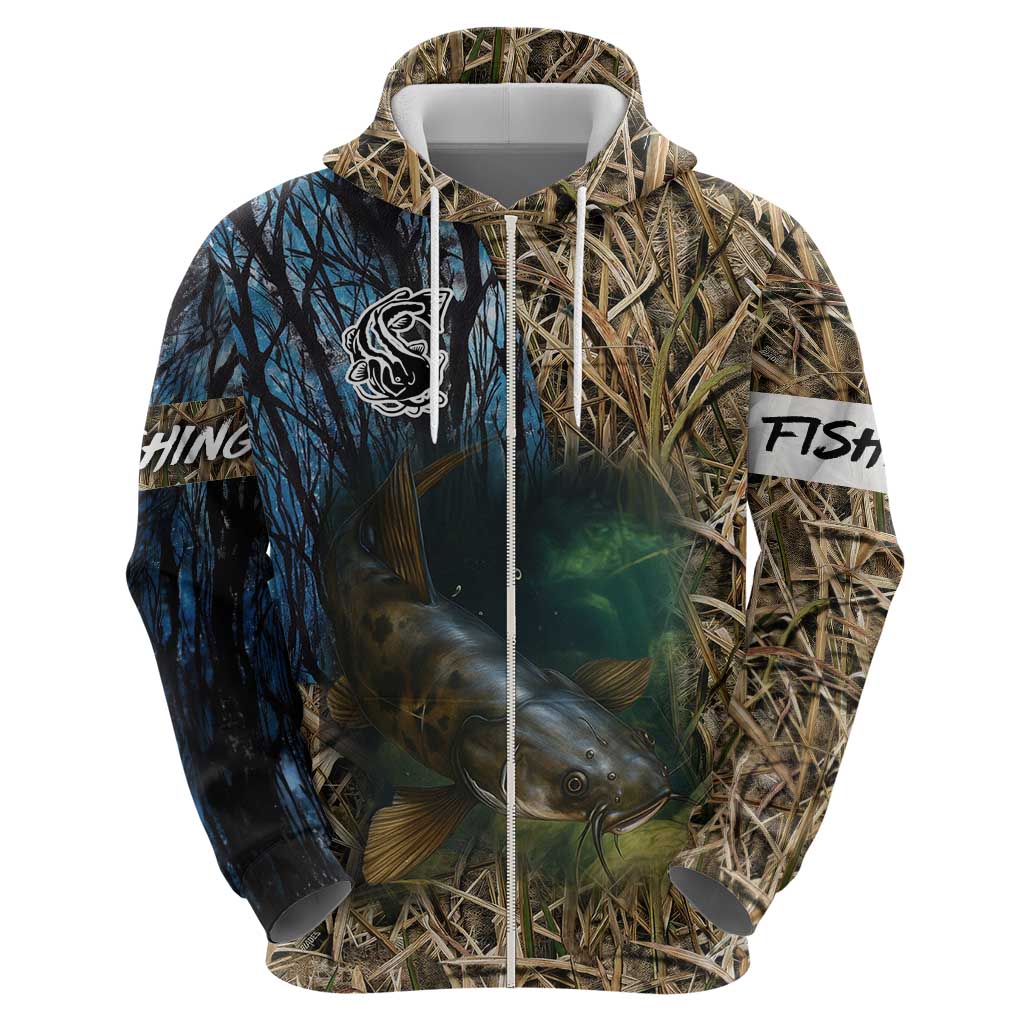 Catfish Fishing Underwater Scene Hoodie Custom Name Swamp Grass and Camouflage TS04