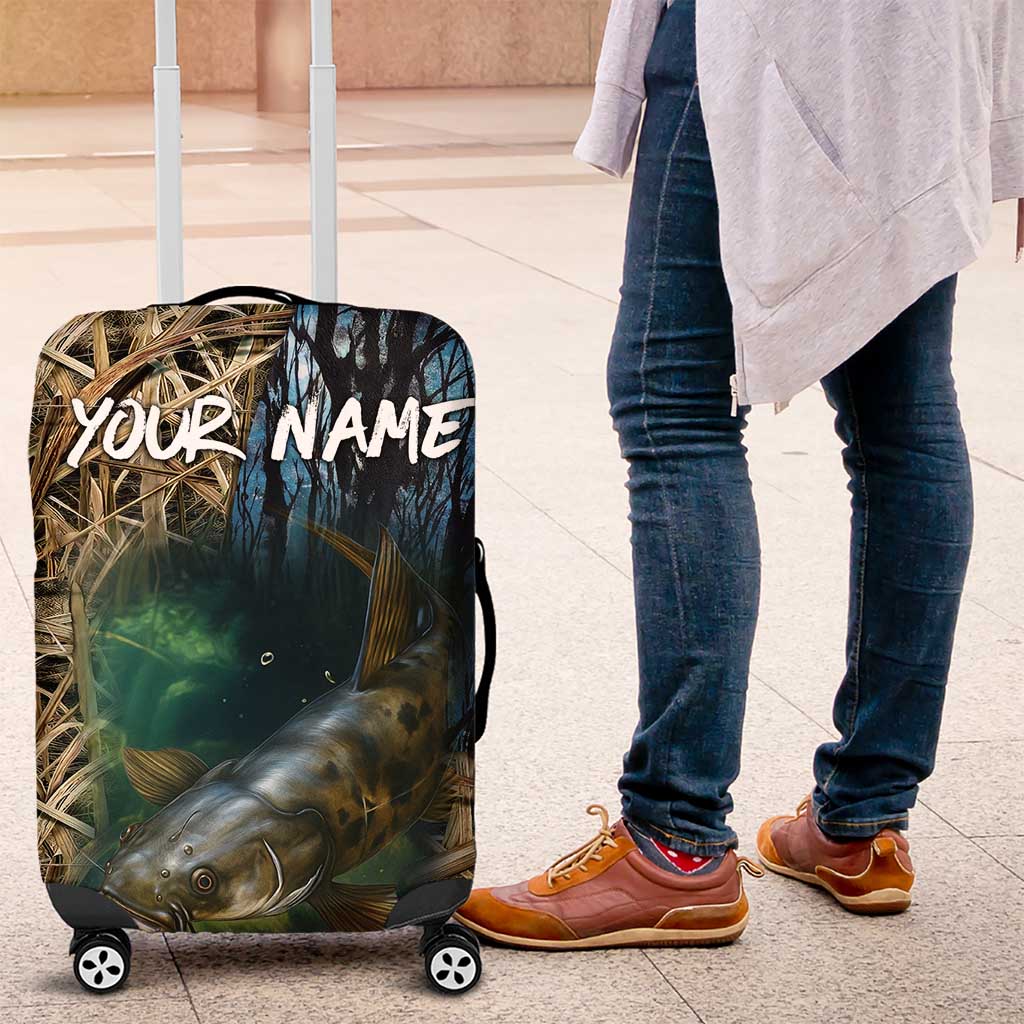 Catfish Fishing Underwater Scene Luggage Cover Custom Name Swamp Grass and Camouflage TS04