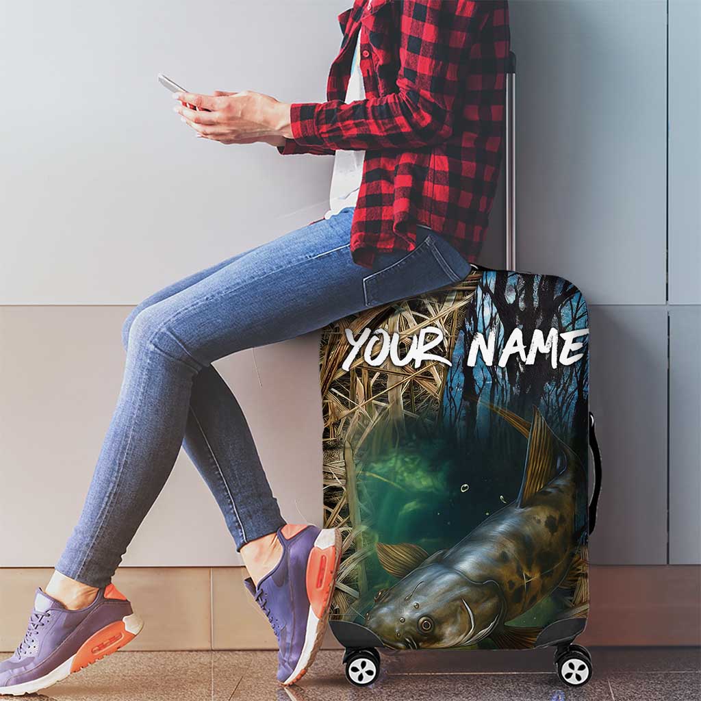 Catfish Fishing Underwater Scene Luggage Cover Custom Name Swamp Grass and Camouflage TS04