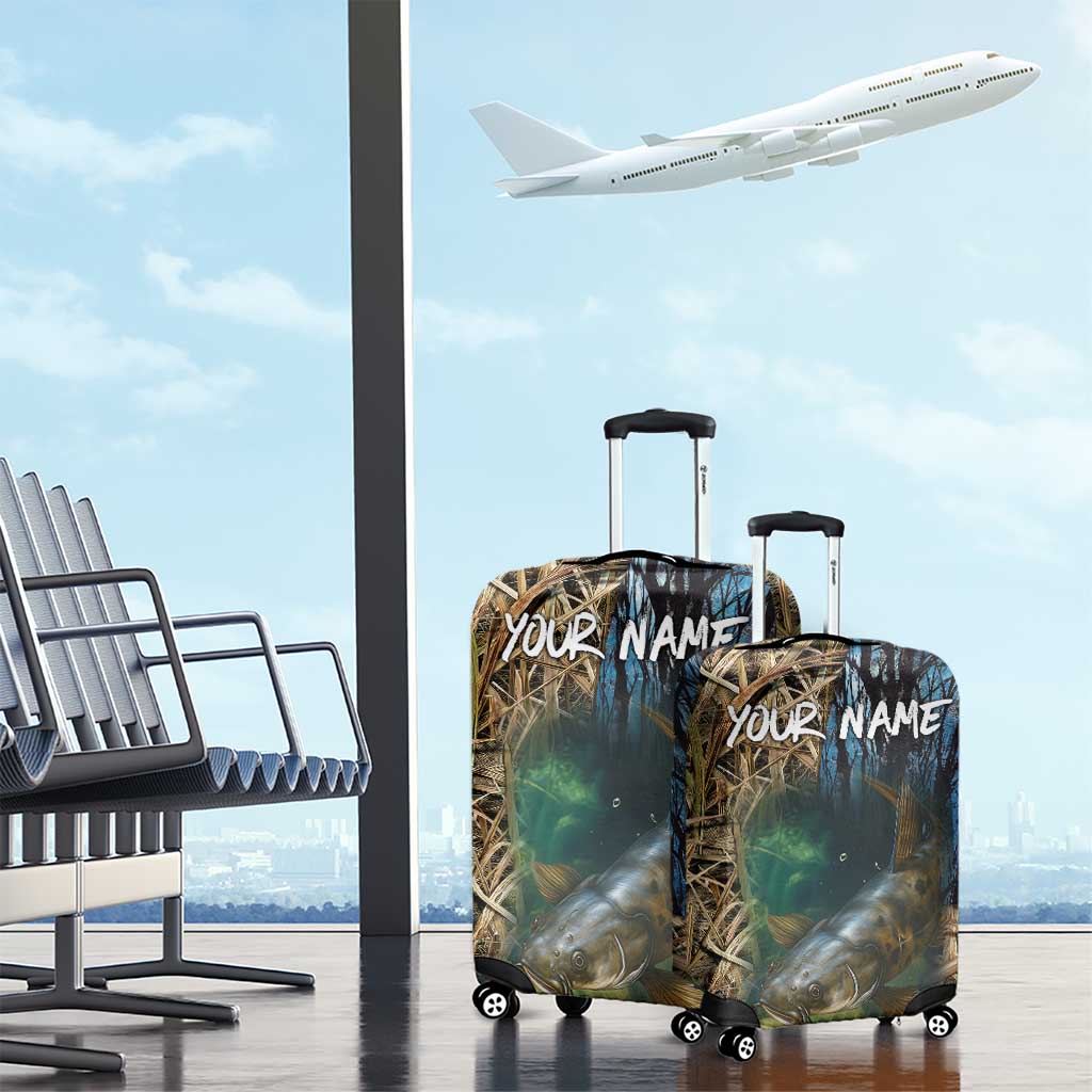Catfish Fishing Underwater Scene Luggage Cover Custom Name Swamp Grass and Camouflage TS04