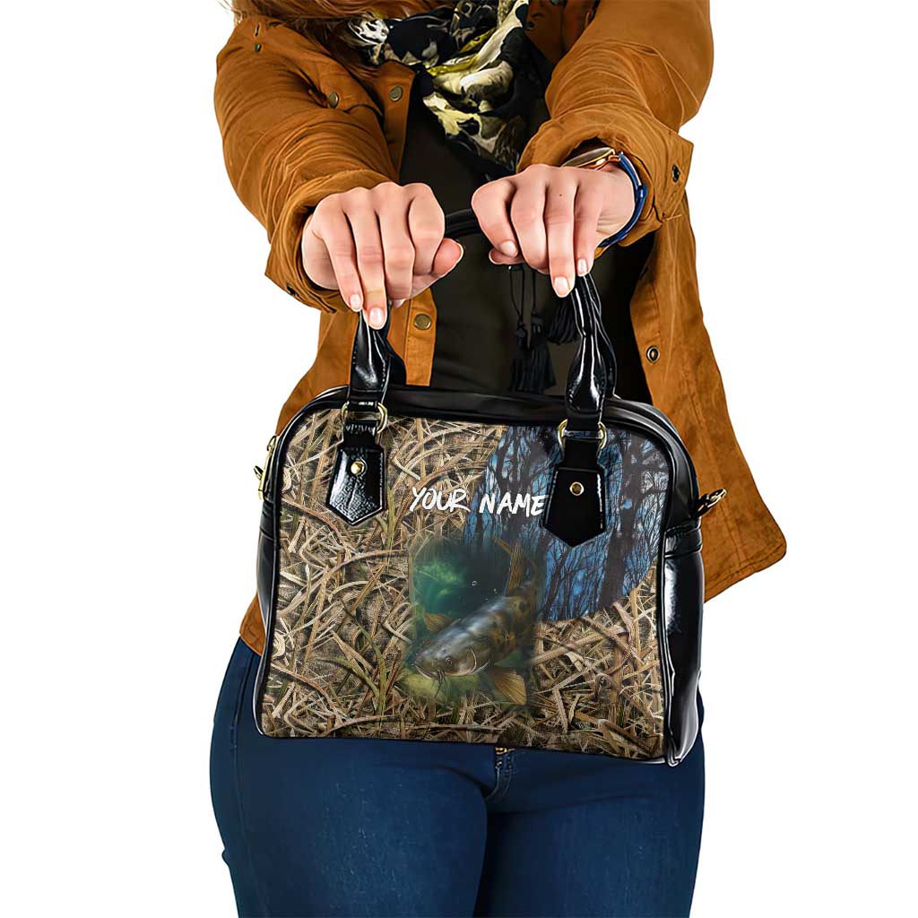 Catfish Fishing Underwater Scene Shoulder Handbag Custom Name Swamp Grass and Camouflage TS04