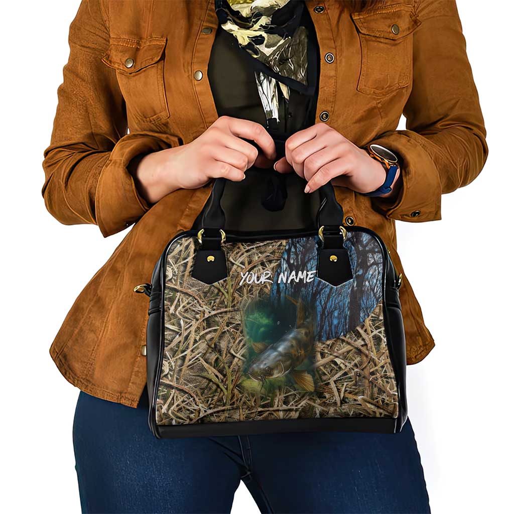 Catfish Fishing Underwater Scene Shoulder Handbag Custom Name Swamp Grass and Camouflage TS04