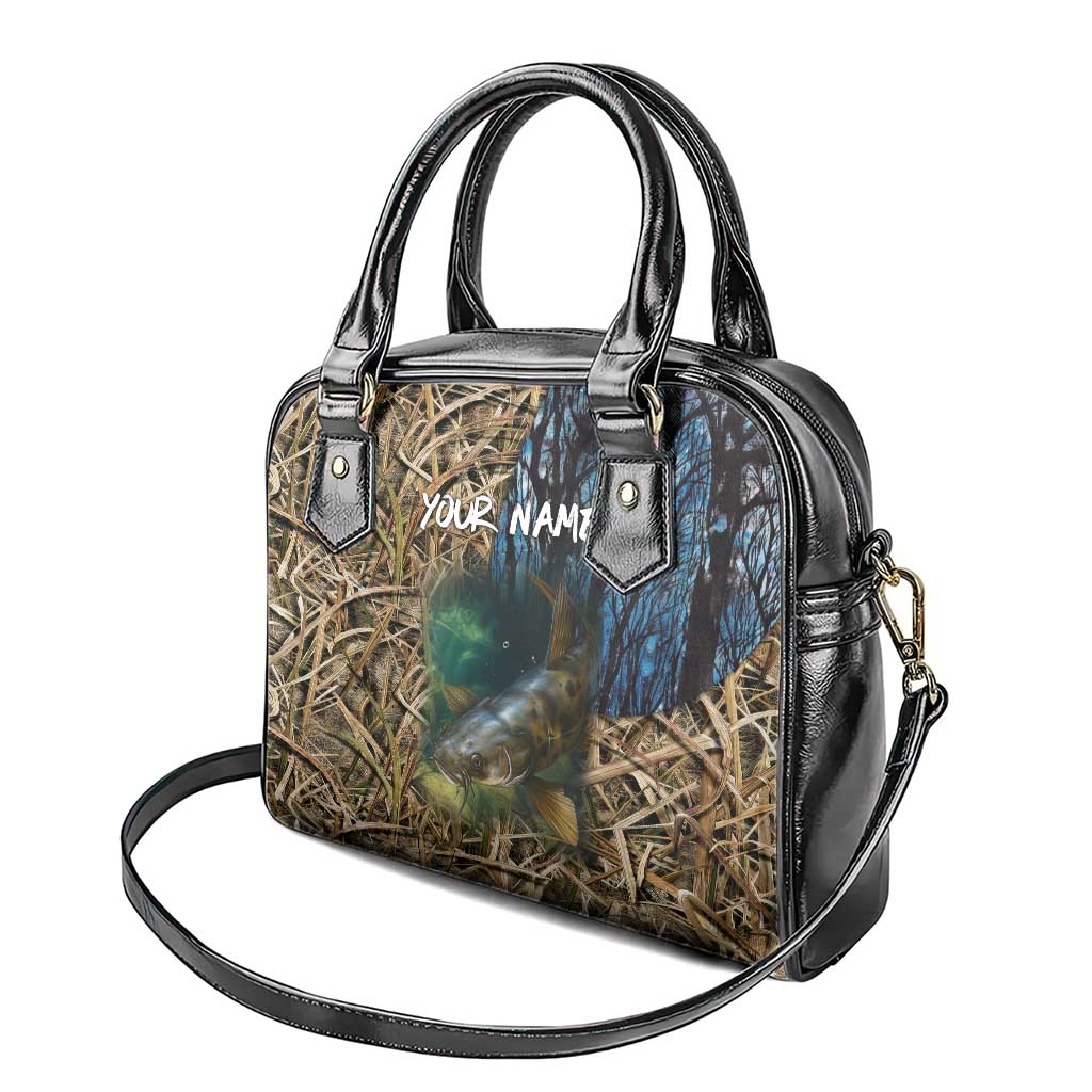 Catfish Fishing Underwater Scene Shoulder Handbag Custom Name Swamp Grass and Camouflage TS04