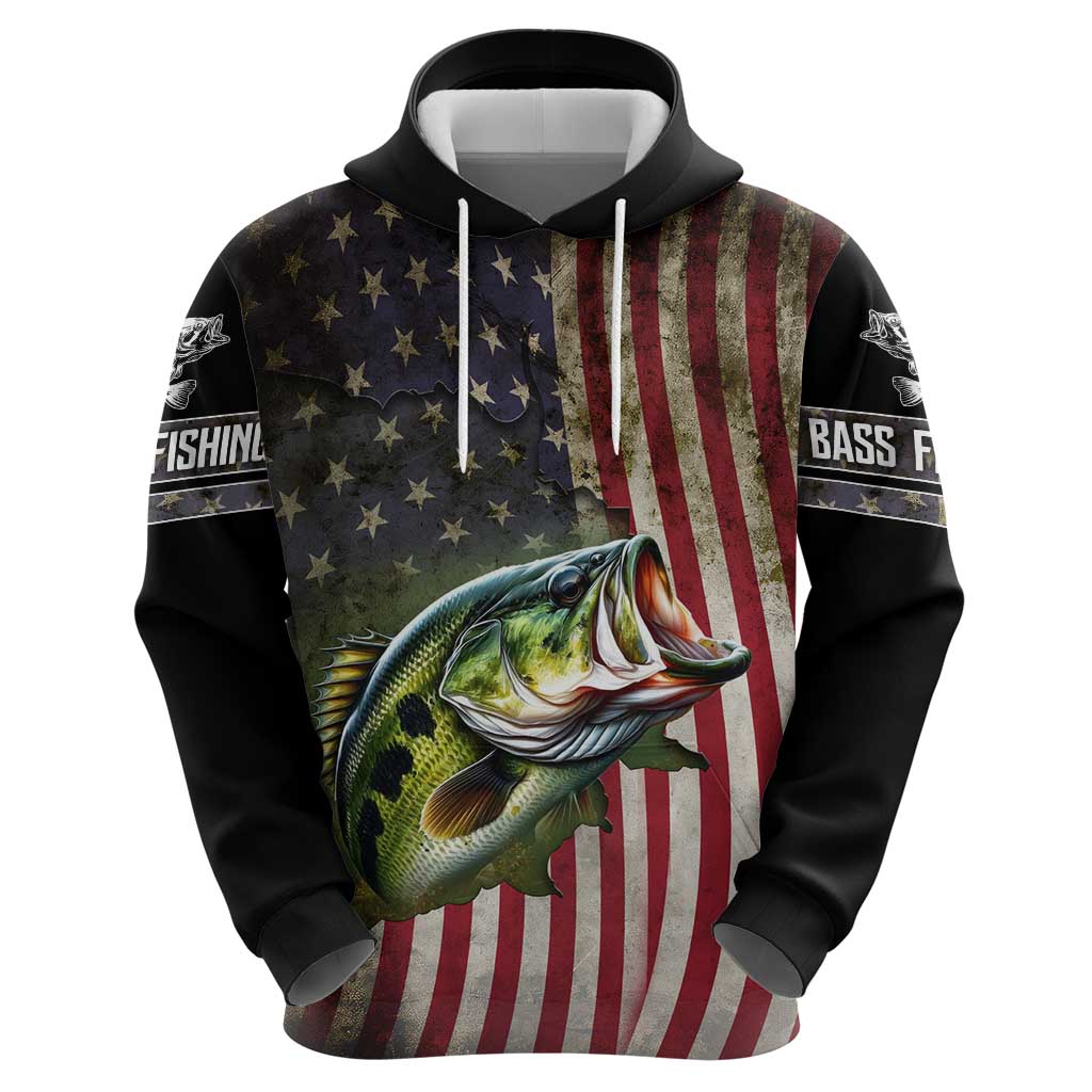American Flag Largemouth Bass Fishing Hoodie Jumping Fish Graphic and Custom Name Design TS04