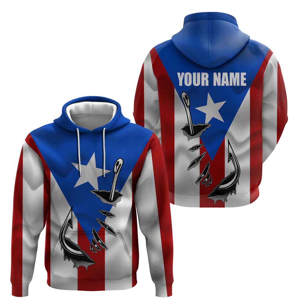 Puerto Rico Fishing Hoodie Fish Hook Flag PR Custom Name TS04