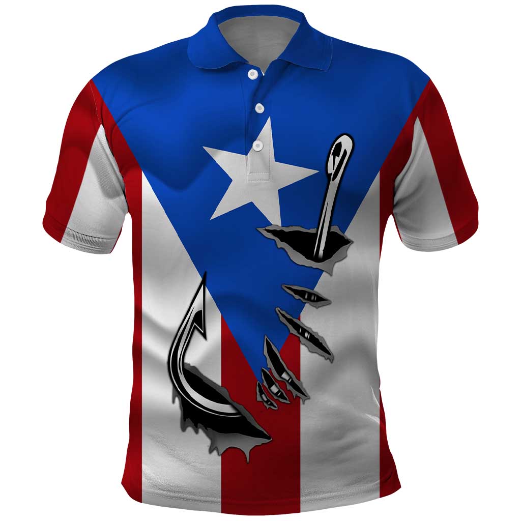 Puerto Rico Fishing Polo Shirt Fish Hook Flag PR Custom Name TS04