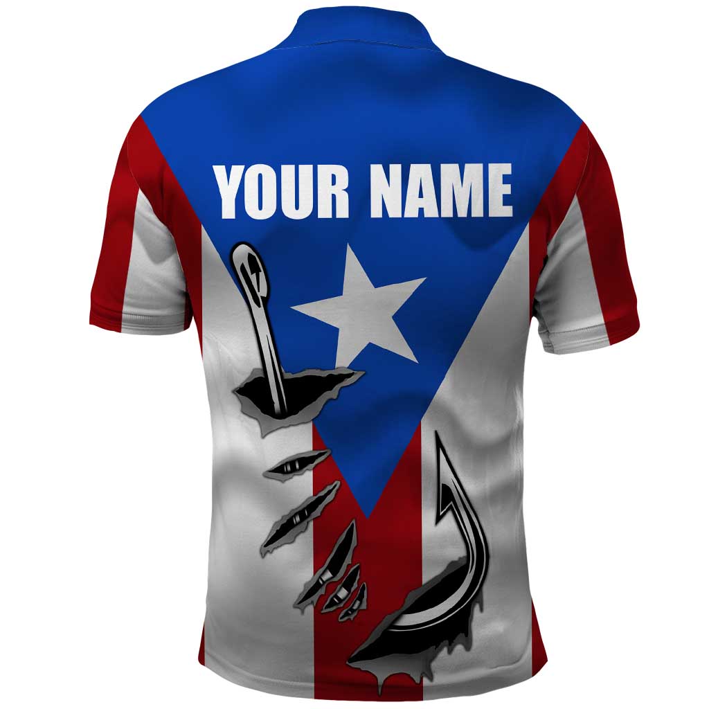 Puerto Rico Fishing Polo Shirt Fish Hook Flag PR Custom Name TS04