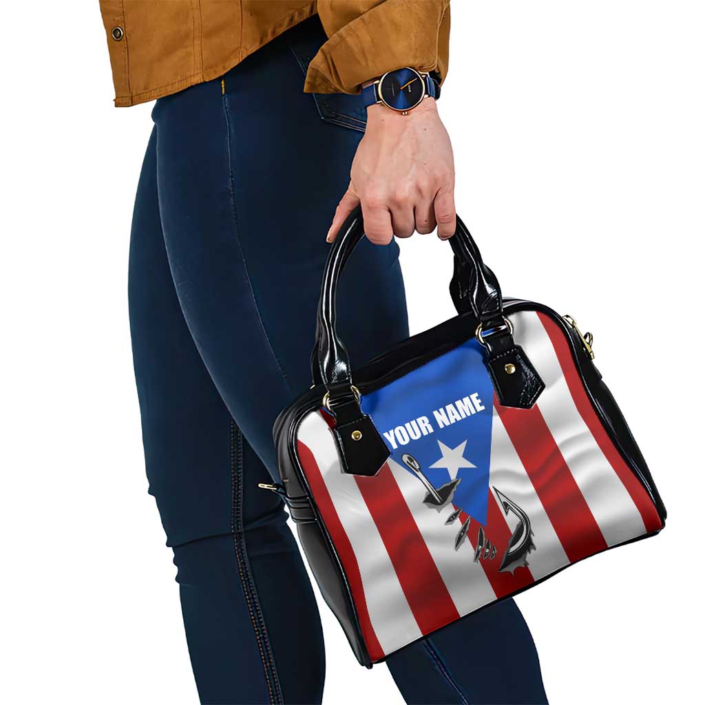 Puerto Rico Fishing Shoulder Handbag Fish Hook Flag PR Custom Name TS04