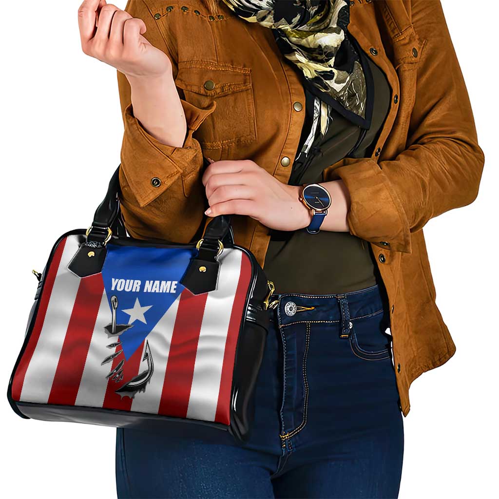 Puerto Rico Fishing Shoulder Handbag Fish Hook Flag PR Custom Name TS04
