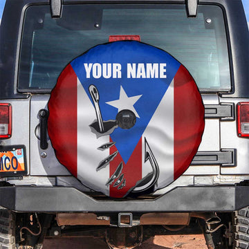 Puerto Rico Fishing Spare Tire Cover Fish Hook Flag PR Custom Name TS04