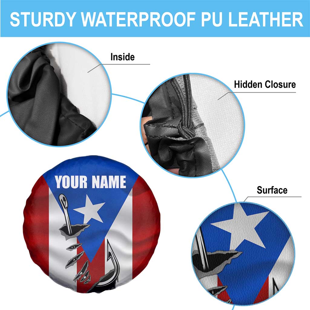 Puerto Rico Fishing Spare Tire Cover Fish Hook Flag PR Custom Name TS04