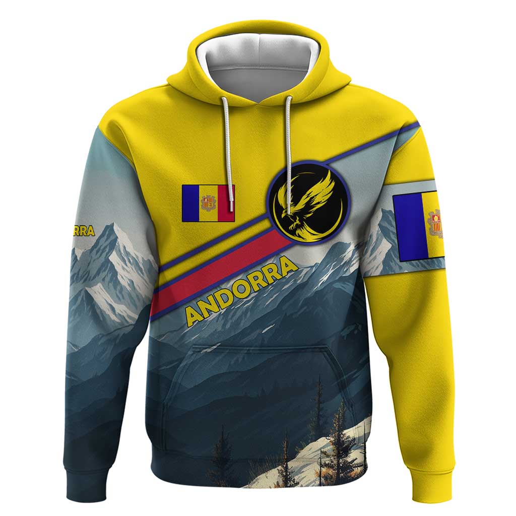 Andorra Hoodie with Mountain Ridge and Eagle Emblem Design TS04