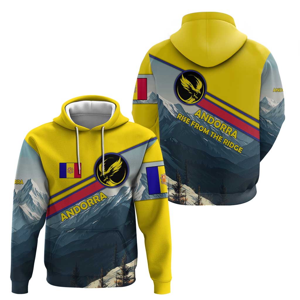 Andorra Hoodie with Mountain Ridge and Eagle Emblem Design TS04