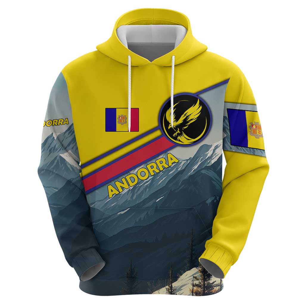 Andorra Hoodie with Mountain Ridge and Eagle Emblem Design TS04