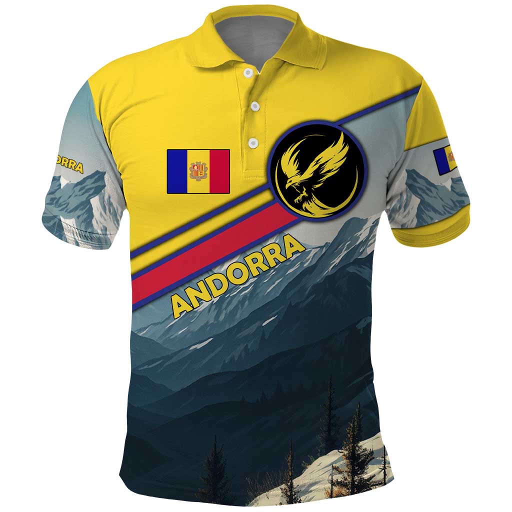 Andorra Polo Shirt with Mountain Ridge and Eagle Emblem Design TS04