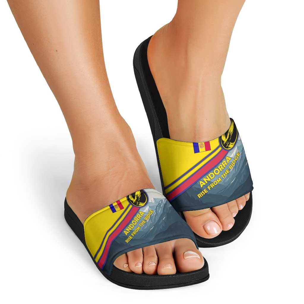 Andorra Slide Sandals with Mountain Ridge and Eagle Emblem Design TS04