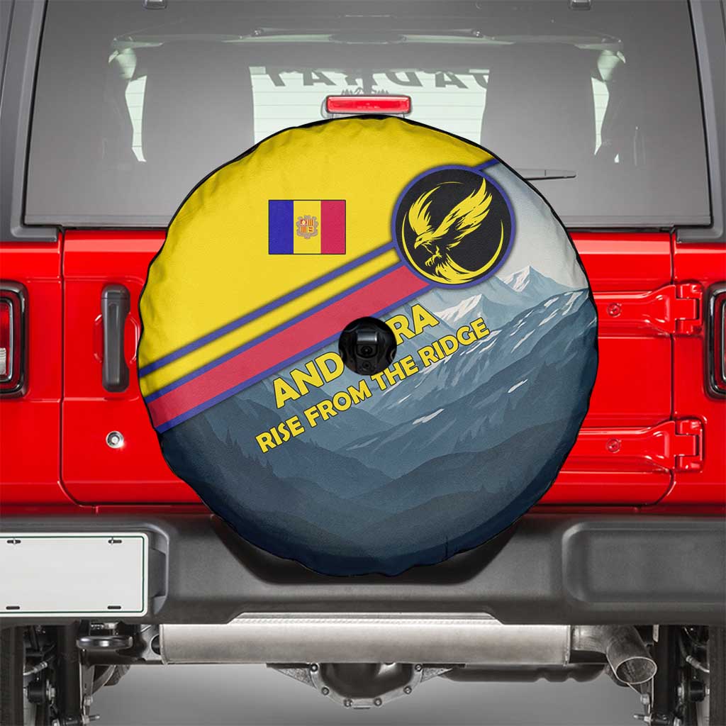Andorra Spare Tire Cover with Mountain Ridge and Eagle Emblem Design TS04