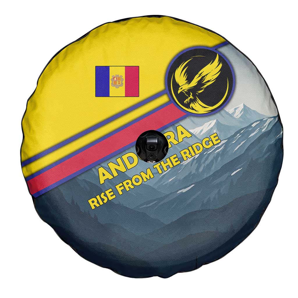 Andorra Spare Tire Cover with Mountain Ridge and Eagle Emblem Design TS04