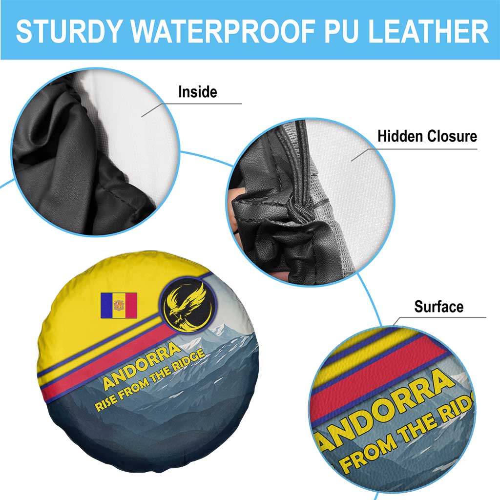 Andorra Spare Tire Cover with Mountain Ridge and Eagle Emblem Design TS04
