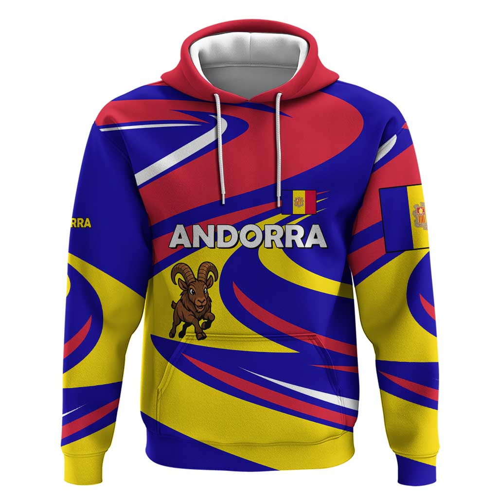 Andorra Hoodie with Cartoon Ibex and Swirl Stripe Design TS04