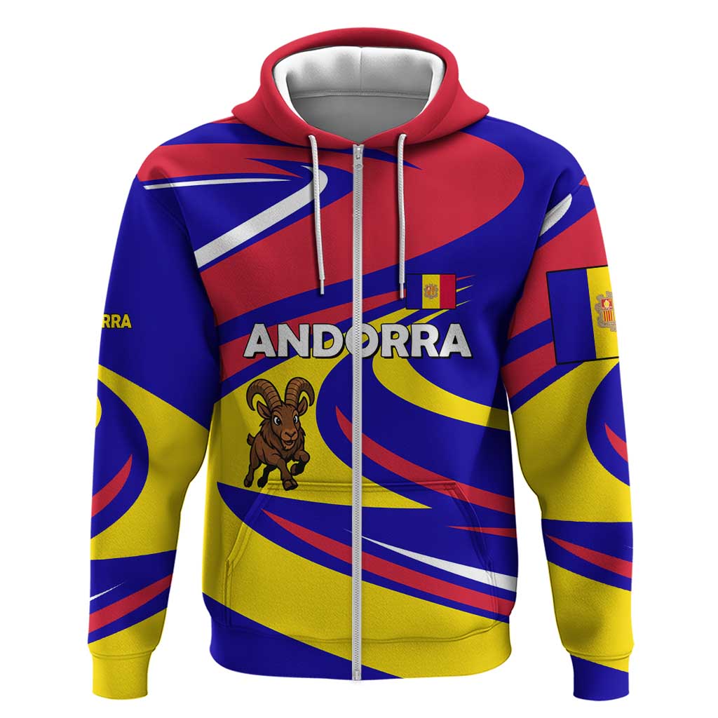 Andorra Hoodie with Cartoon Ibex and Swirl Stripe Design TS04