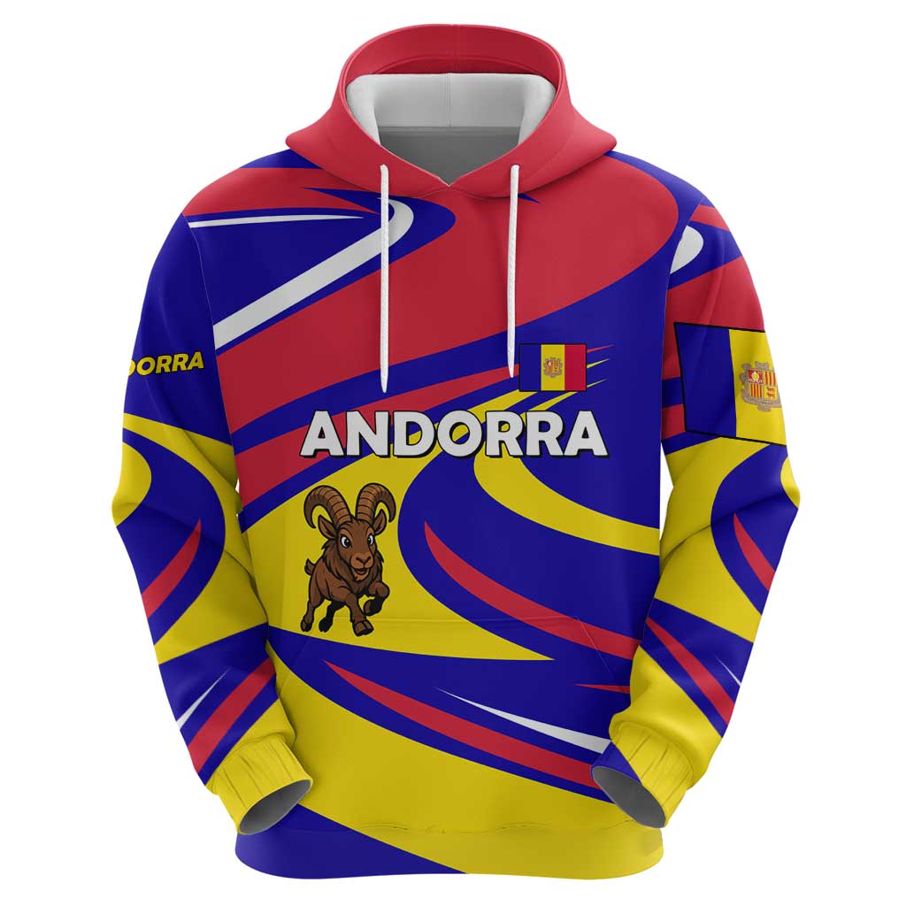 Andorra Hoodie with Cartoon Ibex and Swirl Stripe Design TS04