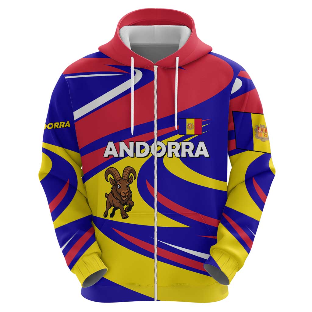 Andorra Hoodie with Cartoon Ibex and Swirl Stripe Design TS04