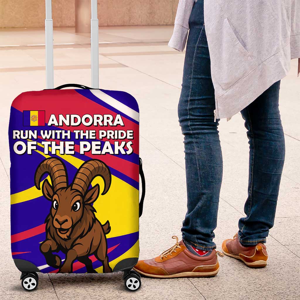 Andorra Luggage Cover with Cartoon Ibex and Swirl Stripe Design TS04