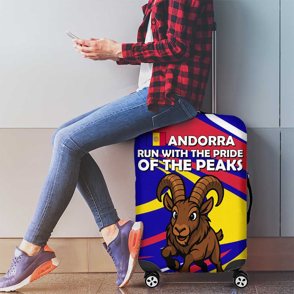 Andorra Luggage Cover with Cartoon Ibex and Swirl Stripe Design TS04