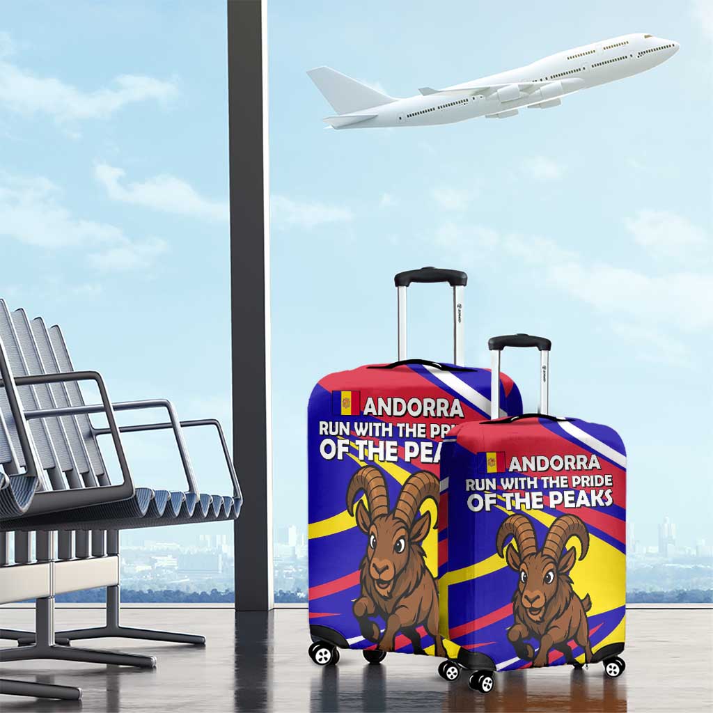 Andorra Luggage Cover with Cartoon Ibex and Swirl Stripe Design TS04