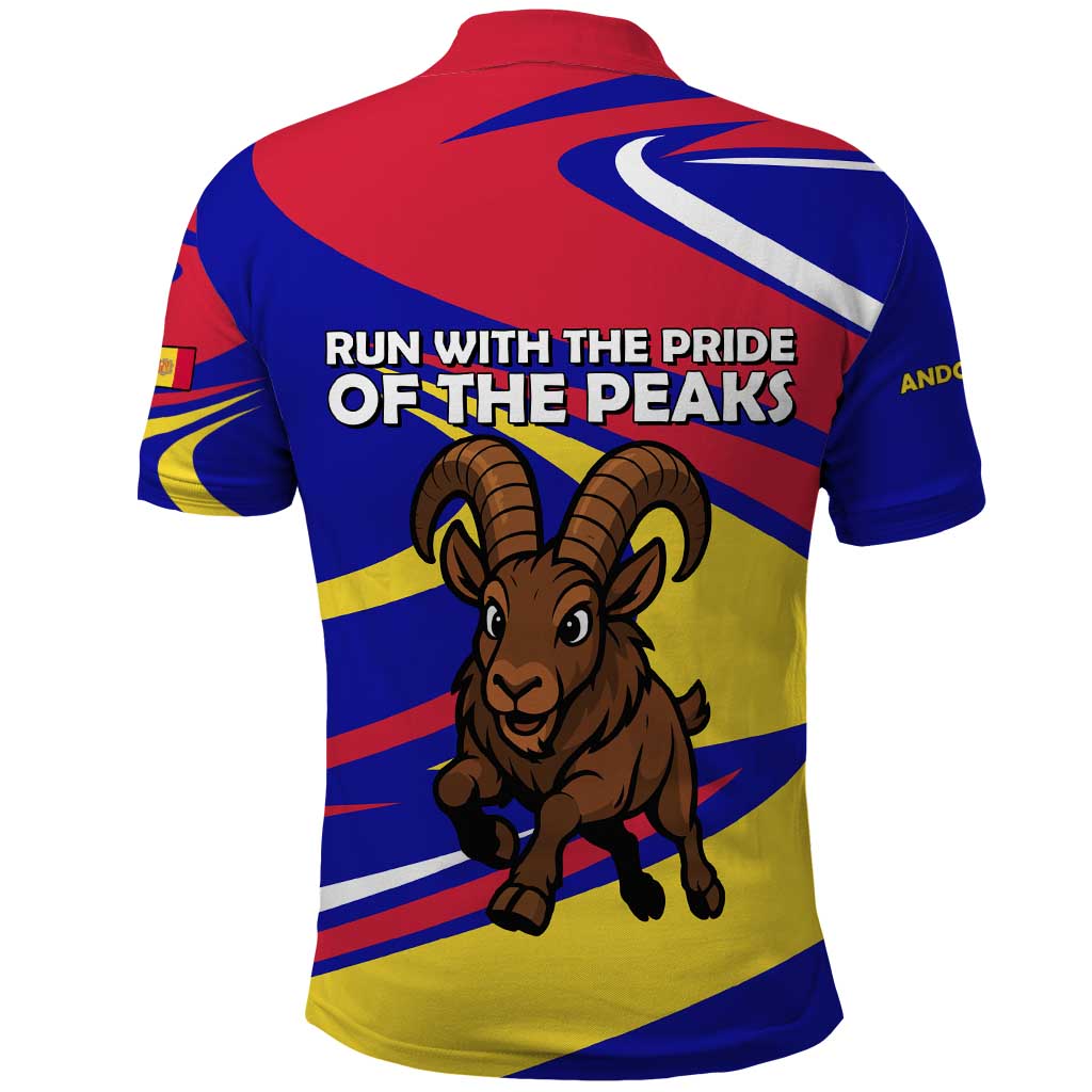 Andorra Polo Shirt with Cartoon Ibex and Swirl Stripe Design TS04