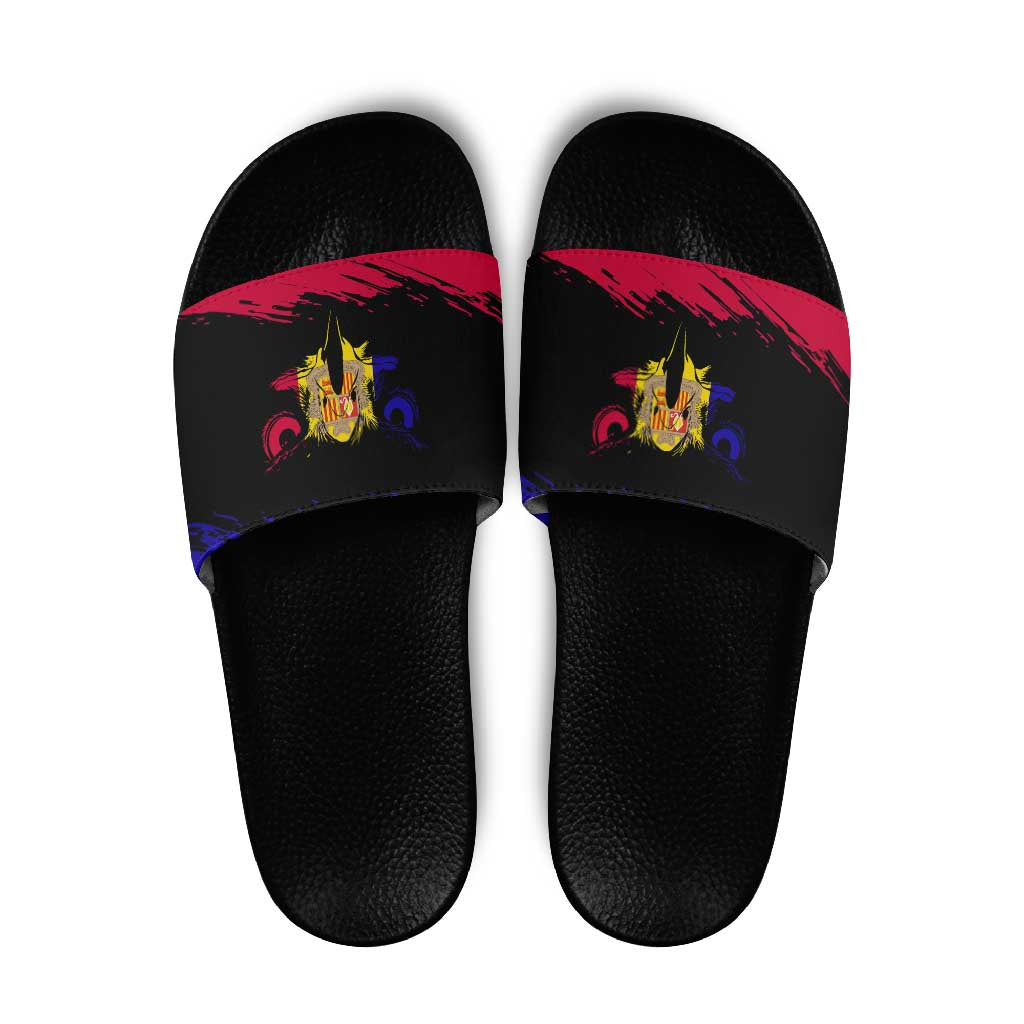 Andorra Slide Sandals with Eagle Eyes and Paint Stroke Design TS04