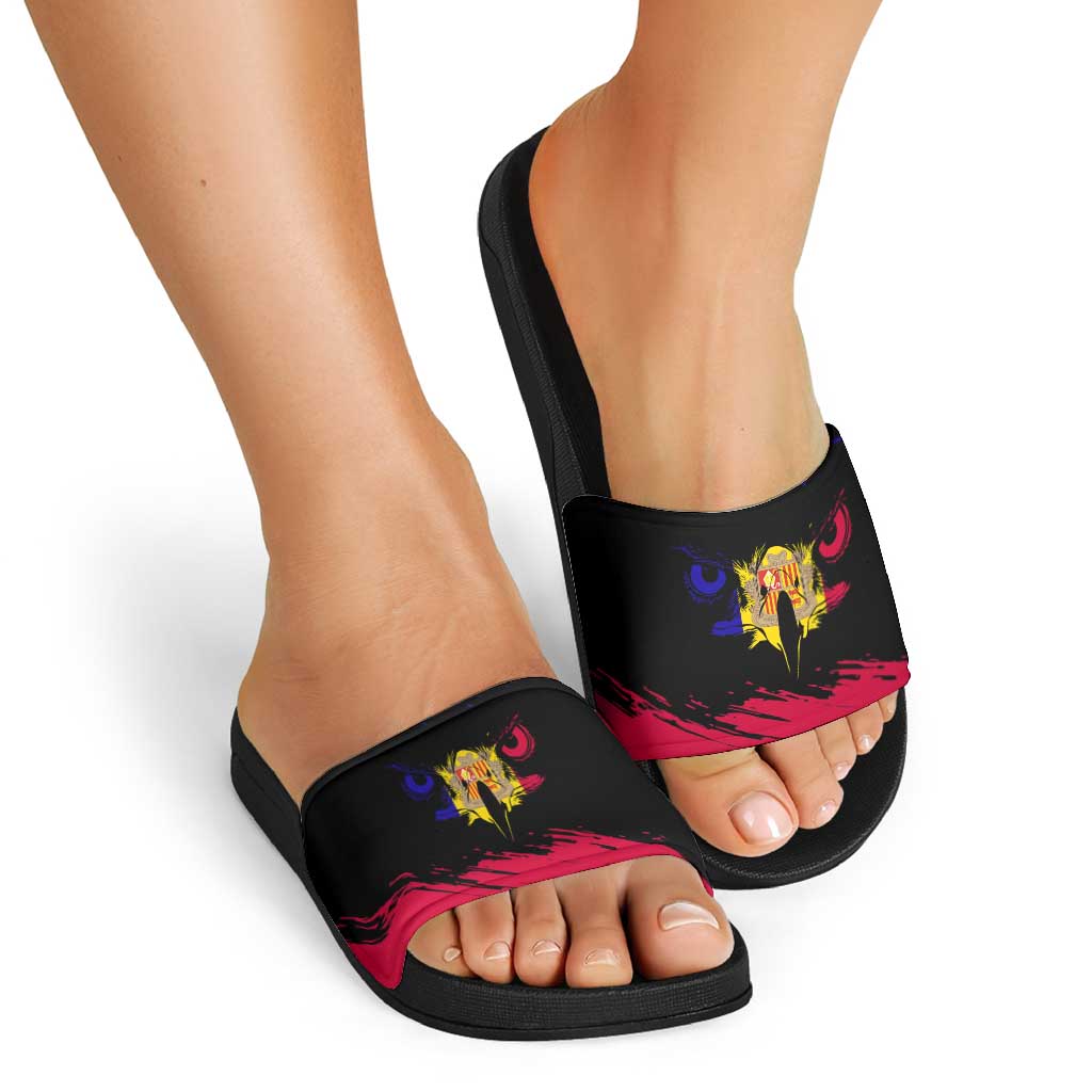 Andorra Slide Sandals with Eagle Eyes and Paint Stroke Design TS04