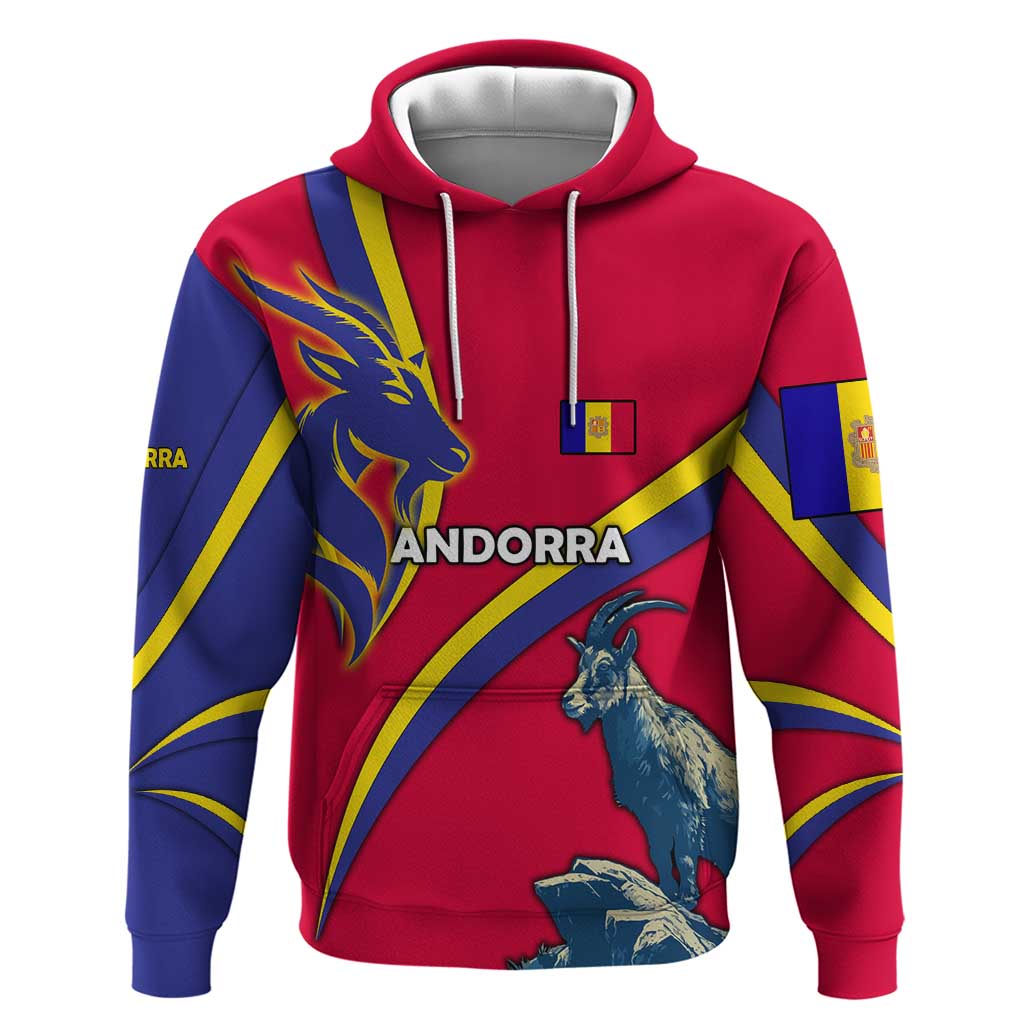 Andorra Hoodie with Mountain Goat and Curved Stripe Design TS04
