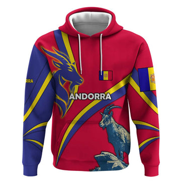 Andorra Hoodie with Mountain Goat and Curved Stripe Design TS04