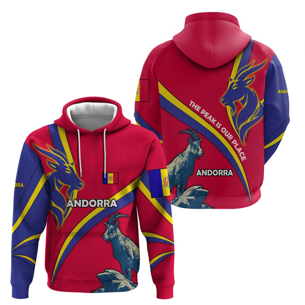 Andorra Hoodie with Mountain Goat and Curved Stripe Design TS04