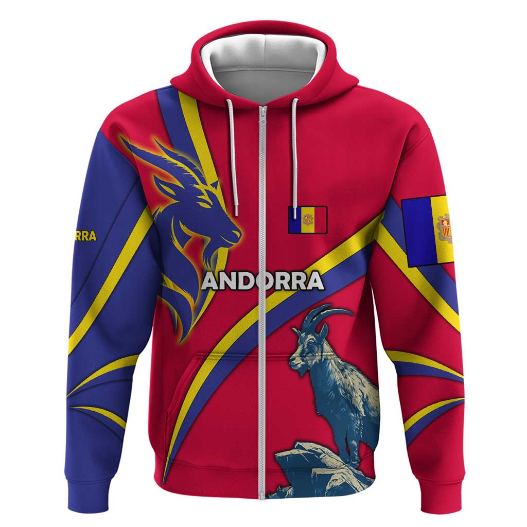 Andorra Hoodie with Mountain Goat and Curved Stripe Design TS04