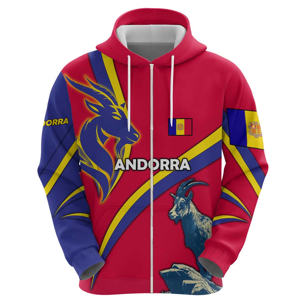 Andorra Hoodie with Mountain Goat and Curved Stripe Design TS04