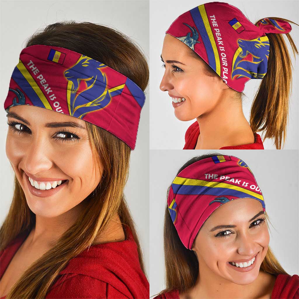 Andorra Neck Gaiter with Mountain Goat and Curved Stripe Design TS04