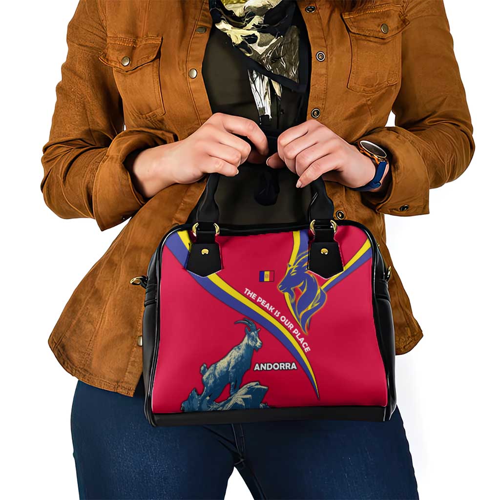 Andorra Shoulder Handbag with Mountain Goat and Curved Stripe Design TS04
