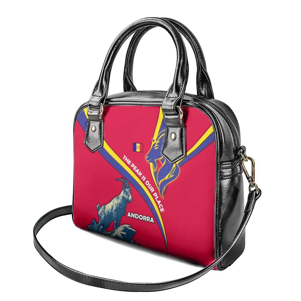 Andorra Shoulder Handbag with Mountain Goat and Curved Stripe Design TS04