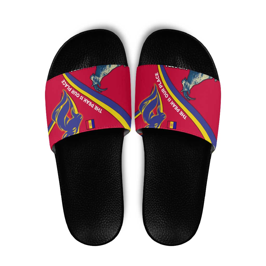 Andorra Slide Sandals with Mountain Goat and Curved Stripe Design TS04