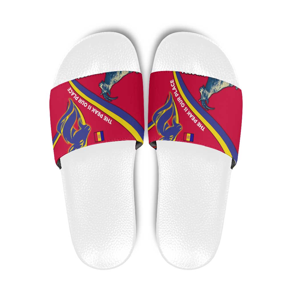 Andorra Slide Sandals with Mountain Goat and Curved Stripe Design TS04
