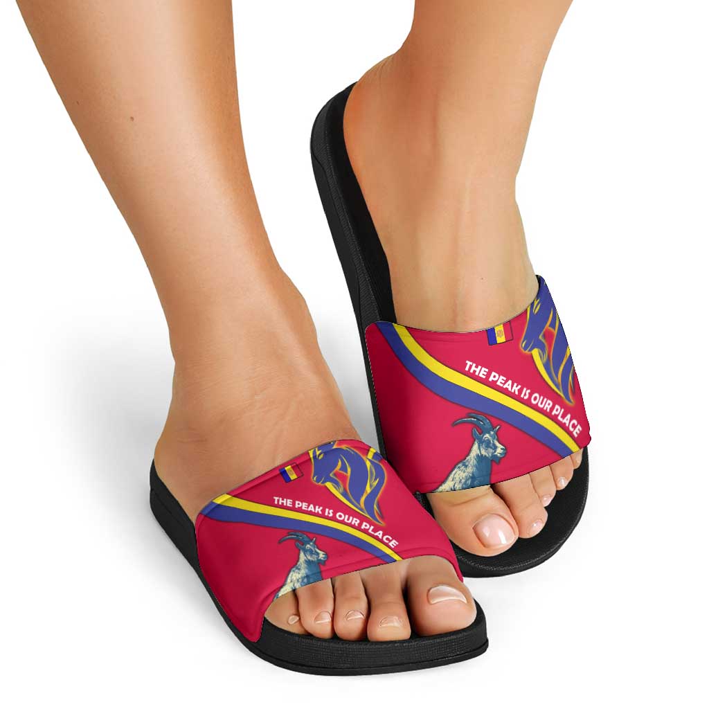 Andorra Slide Sandals with Mountain Goat and Curved Stripe Design TS04