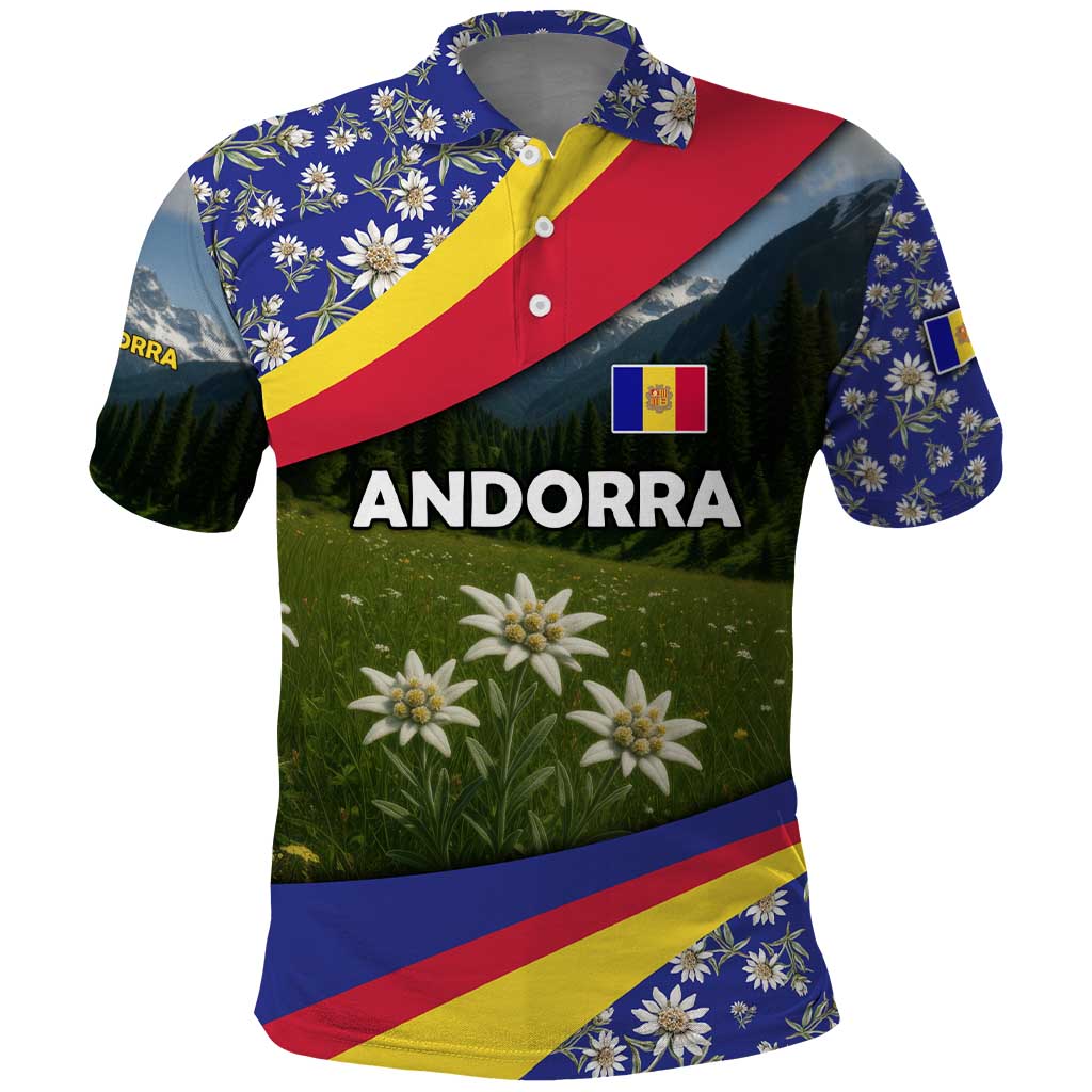 Andorra Polo Shirt with Edelweiss Mountain Landscape Design TS04