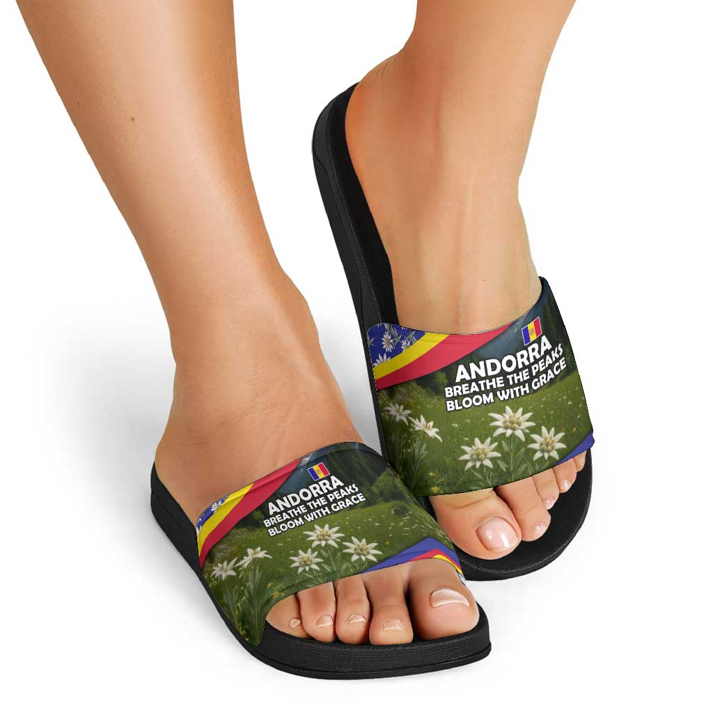 Andorra Slide Sandals with Edelweiss Mountain Landscape Design TS04