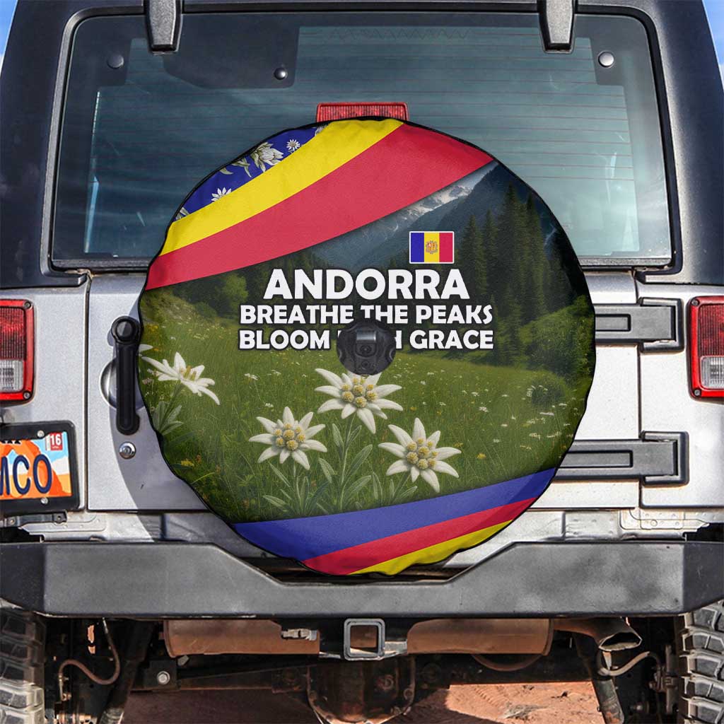 Andorra Spare Tire Cover with Edelweiss Mountain Landscape Design TS04